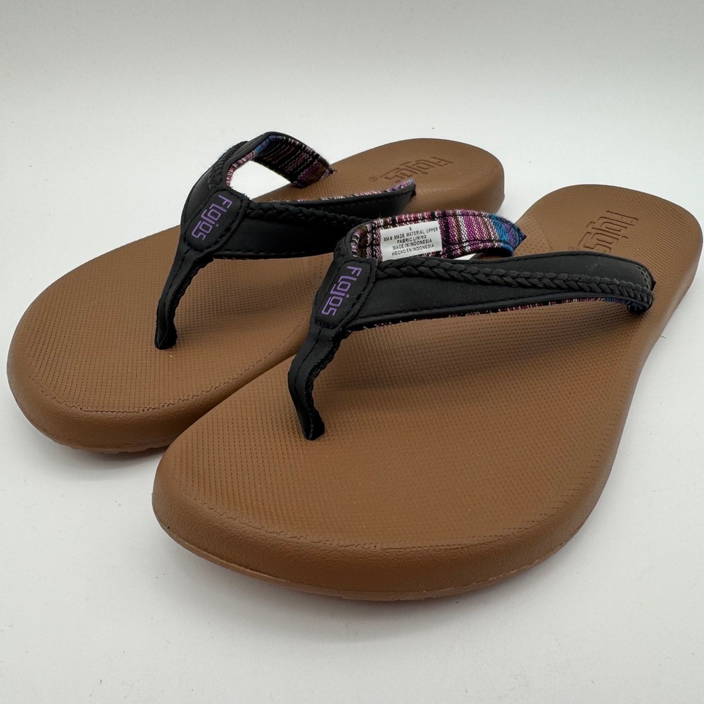 Flojos Womens Braided Flip Flop Sandals Black Tan Multicolor Size 6 New